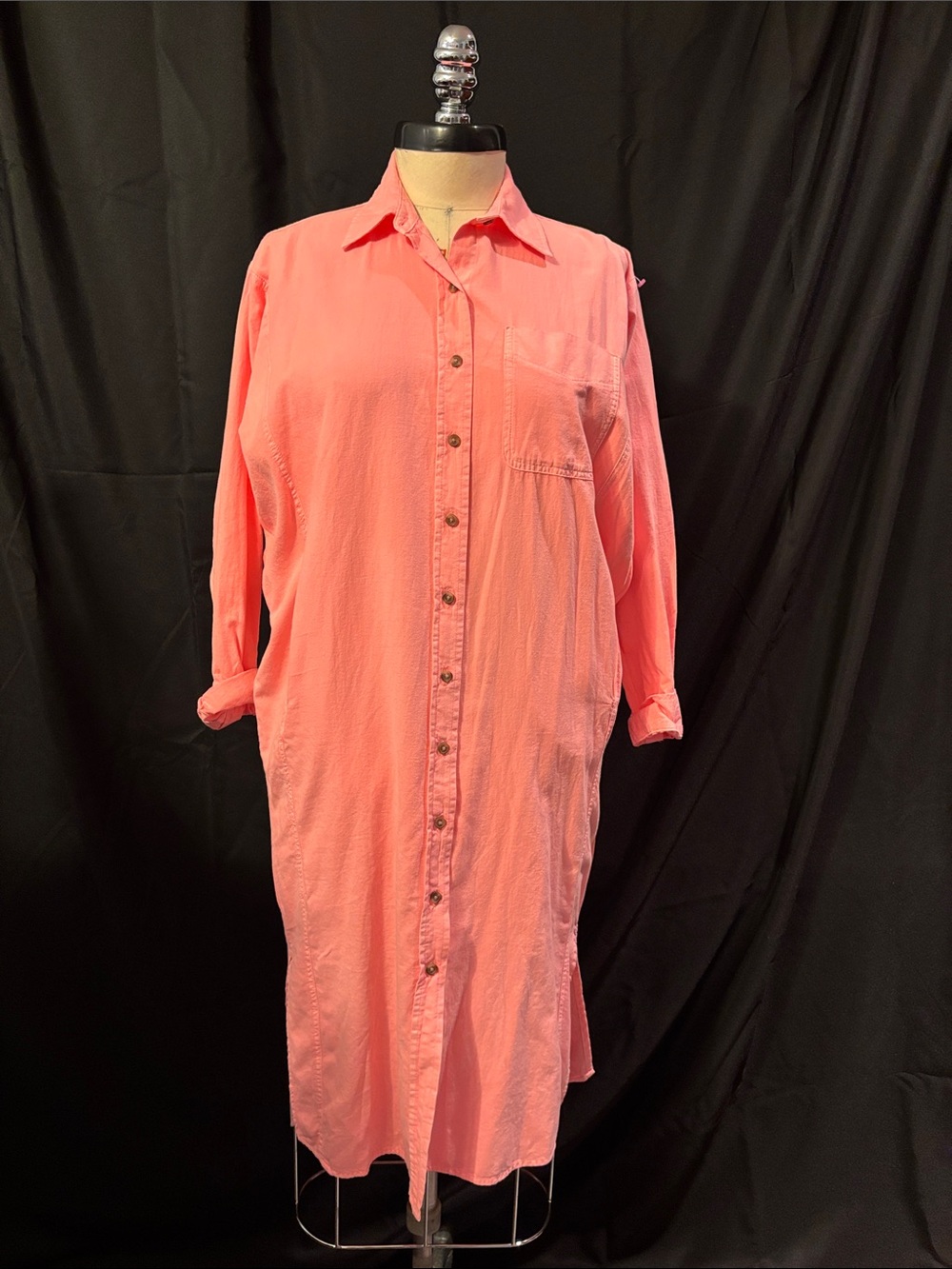 Coral Pink Button-Down Shirt Dress